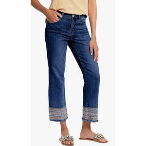 Flamingals Straight Leg Jeans Low Rise Cropped Wash Embroidery Raw Hem Denim 3XL